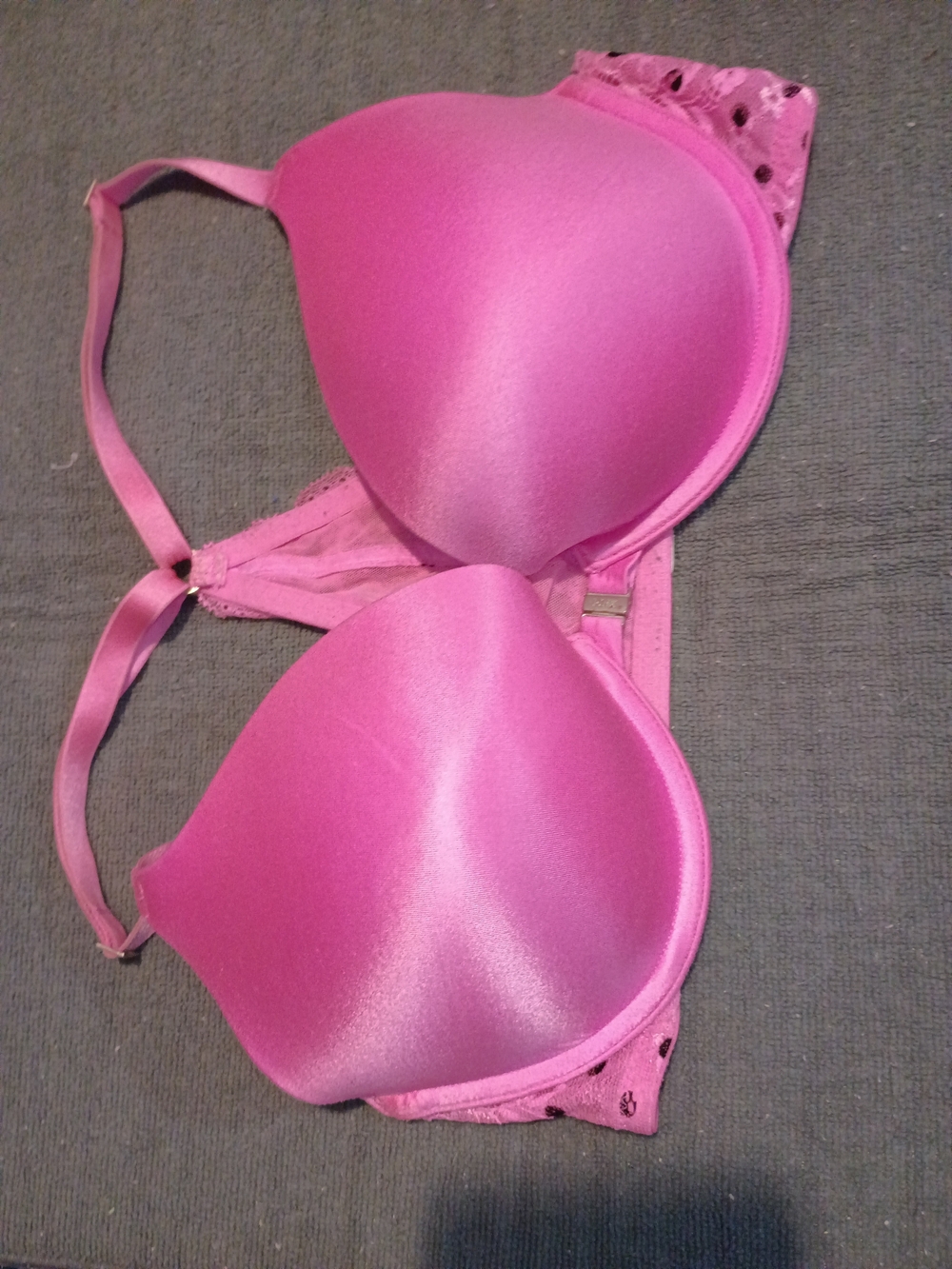 PINK Victoria's Secret Bright Pink Smooth Molded Bra with Lace Trim